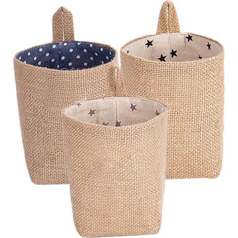 Organizador de pared colgante de 3 piezas de algodón y lino para dormitorio, baño y diversos objetos pequeños.