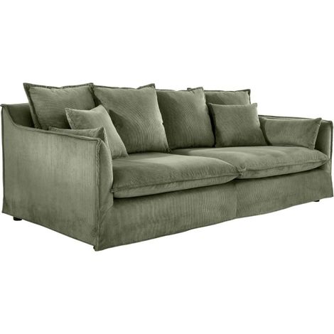 Sofa KALIA – gerippter dunkelgrüner Stoff – 3-Sitzer – zeitgenössischer Stil