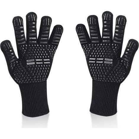 Gants de Barbecue, Universel Gants Four Anti Chaleur Jusqu'à 800°C, Antidérapants Silicone Ignifuge Gant Cuisine avec Protection de l'avant-Bras, pour BBQ, Cuisson au Four, Cheminée (Noir) (1/4)