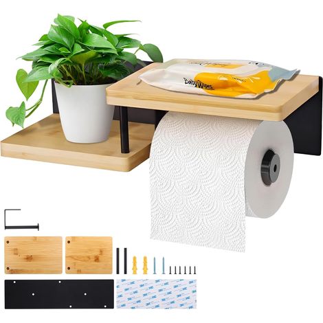 Porte-papier toilette bambou et métal moderne