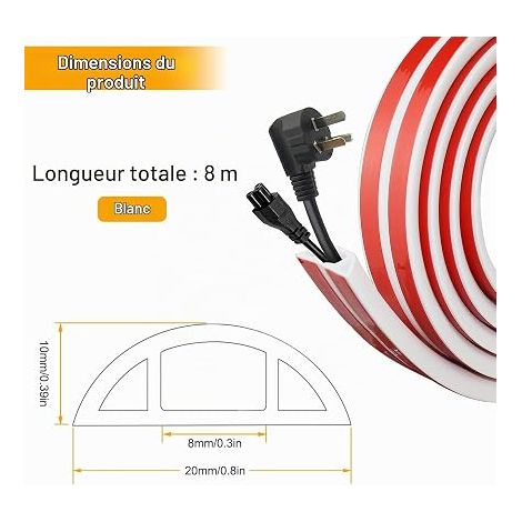 PVC Floor Cable Duct, Electrical Cable Cover, Floor Cable Protector 20 x 10 mm (White) (1/4)