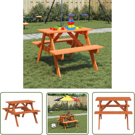 vidaXL Picknicktisch für 4 Kinder mit Schirmloch Massivholz Tanne (1/5)