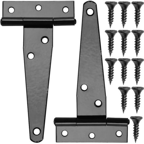 2 Pièces 99mm Charnières en T, Charnières de Porte de Grange Détachées, Porte Charnières Métallique avec 12 Vis (1/5)