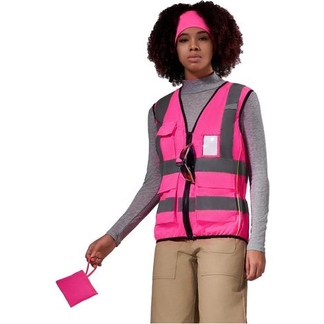 Arbeitsweste Damen mit Reißverschluss und Taschen, Warnweste Rosa, Größe XL (1/5)