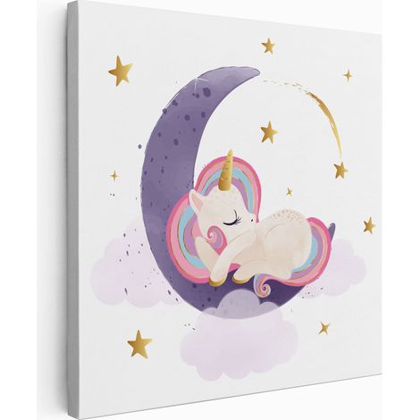 Tableau toile Enfants Carré - Licorne Lune - 80x80 cm (1/2)