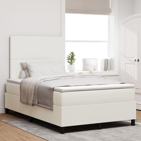 Box Spring Bed with Mattress & LED Cream Small Double Corduroy Fabric vidaXL (1/5)