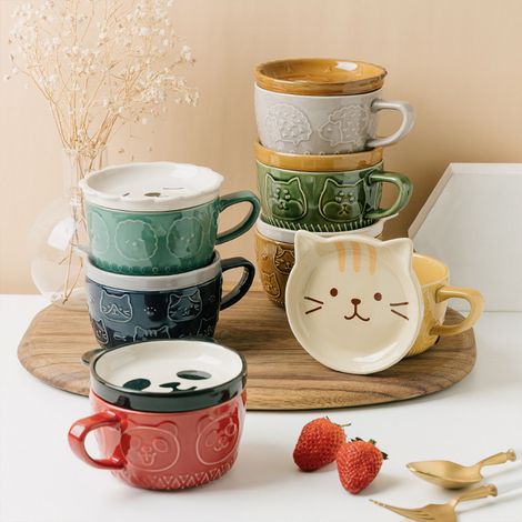 Mug japonais de 325 ml avec couvercle, emballé dans une boîte en papier kraft. (1/5)