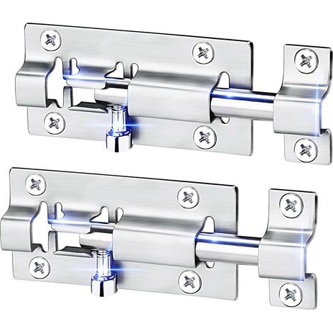 Set aus 2 Schieberiegeln à 7,6 cm, aus dickem Edelstahl, gebürstete Oberfläche, mit 12 Schrauben.