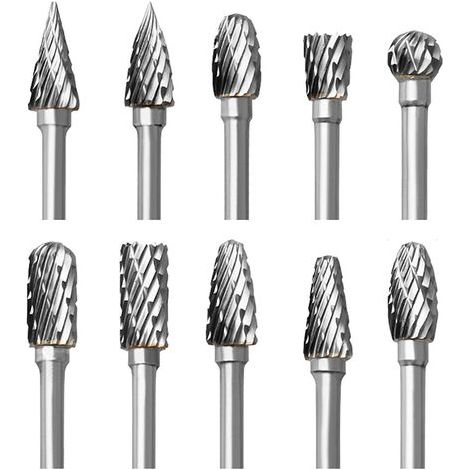 Jeu de Fraises Rotatives en Carbure, 10 pièces Double Coupe Fraises pour Dremel Accessoires avec Tige Sculpture sur bois, Perçage, Gravure, Polissage de Métal (1/5)