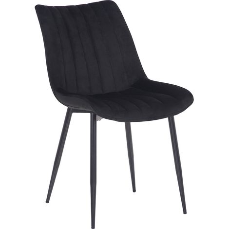 Chaise de salle à manger x1 couture décorative vertical avec pieds en métal noir mat et assise en velours noir 100002324 (1/5)