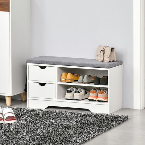 Banquette Chaussures Étagères Tiroirs Pouvant Accueillir Paires Rangement Travail Blanc Gris 80,5x30,5x43,5cm
