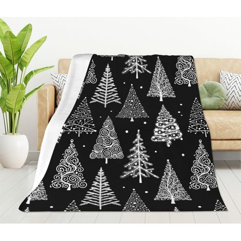 Couverture Jetable - Flanelle Microfibre - Motif Cercles Et Points - Noir Blanc - Pour Canapé Chaise Lit Voiture - 127 x 152 cm - 1 Pièce (1/5)