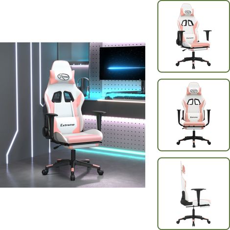 Silla de cuero sintético - vidaXL Silla gaming con reposapiés cuero sintético blanco y rosa - Silla giratoria