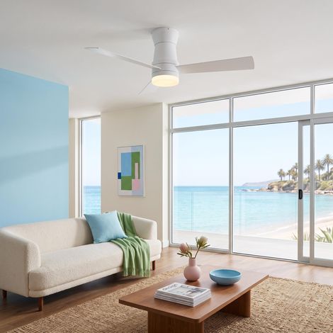 Ventilador de techo LED 106 cm, con mando a distancia silencioso 6 velocidades reversible verano/invierno - estilo moderno escandinavo - Blanco (1/5)
