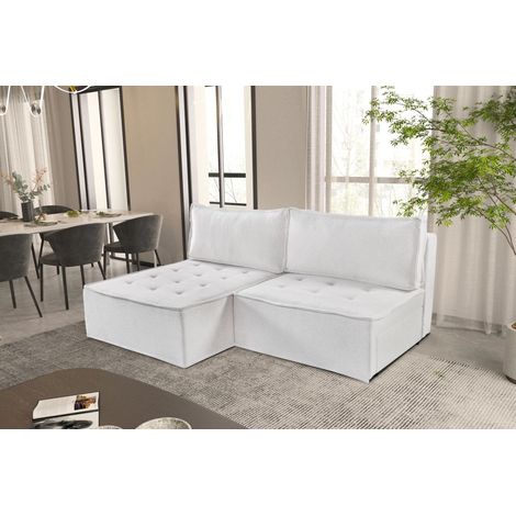 Ecksofa Schlafsofa AMALIA Stoff Raven Weiß Ottomane Links (1/5)