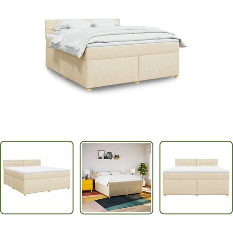 vidaXL Surmatelas -  Sommier à lattes de lit avec matelas Crème 180x200 cm Tissu (1/5)