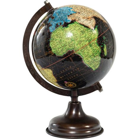 Mappamondo Nero con piedistallo in metallo girevole sull'asse decorazione moderna h 24 cm