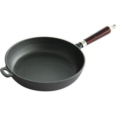 Poêle En Fonte - Diamètre 28 Cm - Compatible Induction Et Tous Feux - Lavable En Lave-Vaisselle - Noir - 1 Pièce (1/2)