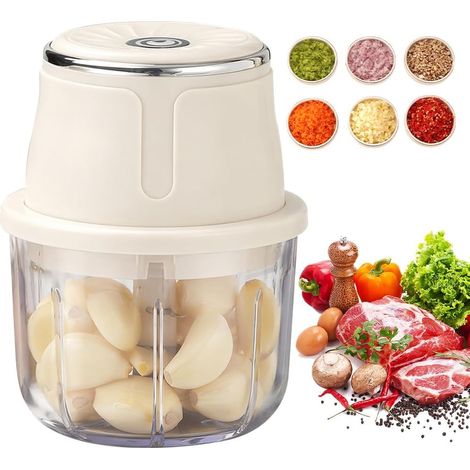 Mini hachoir électrique 350 ml, hachoir à oignons, hachoir à légumes, hachoir multi-hachoir pour la cuisine, 3 lames en polypropylène, qualité alimentaire pour aliments pour bébé, hachoir (1/5)