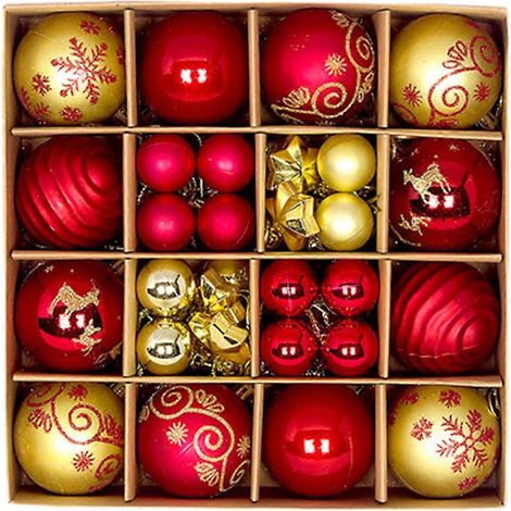 44 boules de Noël décoratives, incassables, pour sapin de Noël, articles de fête (or, rouge) (1/5)