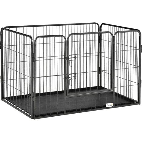 Enclos parc pour chien 4 panneaux en métal grillagé avec Porte Verrouillable, dim. 109L x 74l x 71H cm
