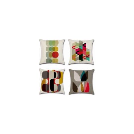 Fundas de cojín de 4 piezas, 45 x 45 cm, fundas de almohada cuadradas decorativas, fundas para cojines de sofá, estampado geométrico colorido, decoración del hogar en lino, adecuadas para dormitorio, 