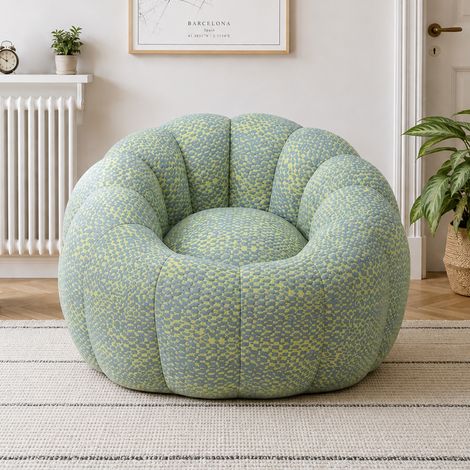 Sillón puf grande, diseño ergonómico, relleno mullido, sin montaje, mezcla de poliéster, amarillo y gris (1/5)