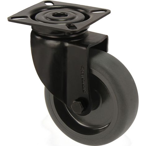 Lenkrolle - Möbelrolle Schwarz 50 mm Gummi mit Platte - Pro Stück