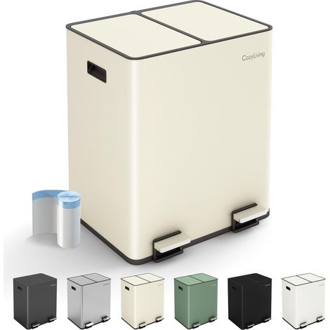 Premium Stainless Steel Dual  Compartment Pedal Bin 15L+15L BEIGE