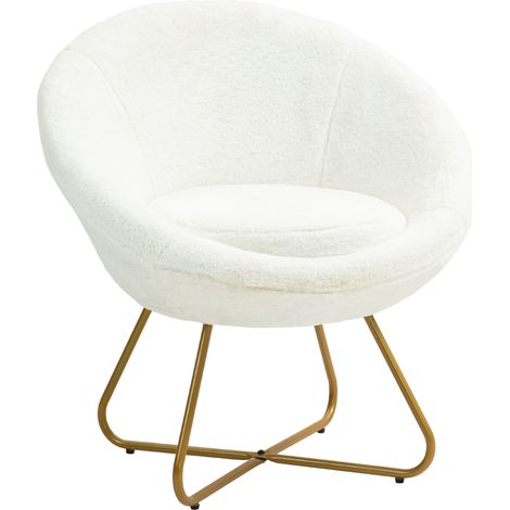 Poltrona Moderna da Camera in Finta Pelliccia con Gambe in Metallo 75x66x79 cm Bianco (1/5)
