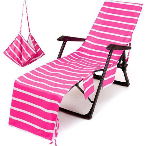 Housse De Chaise Longue - Microfibre - 215 X 75 Cm - Poches Latérales - Bandes Élastiques Aux Coins - Pour Plage Piscine Jardin - 1 Pièce