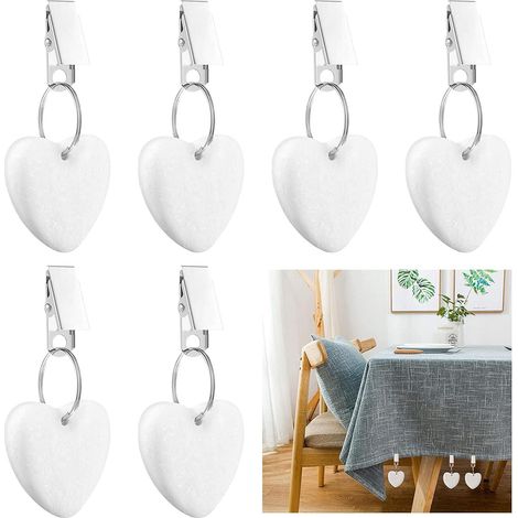 6 Pinces à Nappe en Métal (Blanc), Forme Cœur, Poids pour Nappe en Pierre, Fixations pour Table, Pique-Nique Extérieur, Décoration Maison et Repas, Lot de 6 (1/5)