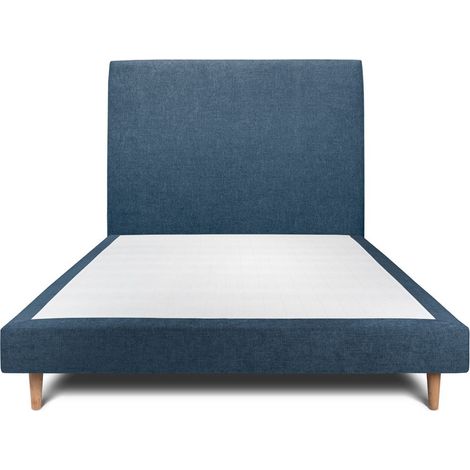 Lit 150x200cm avec tête de lit tapissier tissu et sommier tapissier Bleu - Hauteur totale : 29cm (1/5)