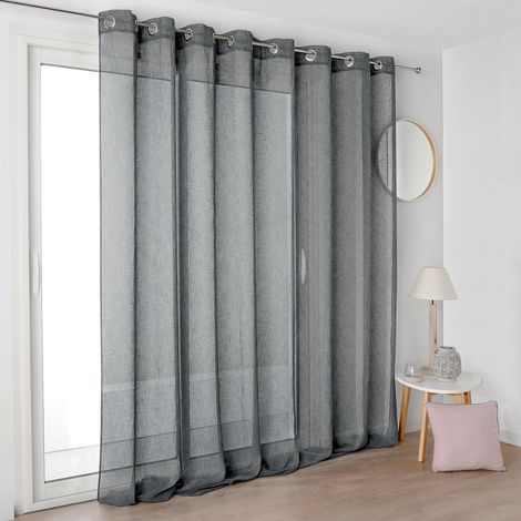Voilage grande largeur léger à aspect lin Gris Foncé 285x250 cm
