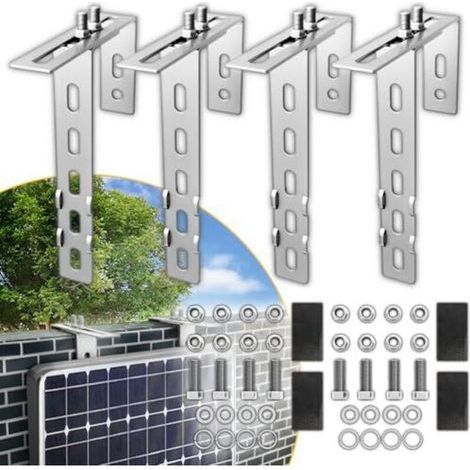 4x 3mm thick thick 304 stainless steel balcony power station bracket, adjustable balcony bracket for solar modules, balcony solar module bracket for round and square railings (1/4)