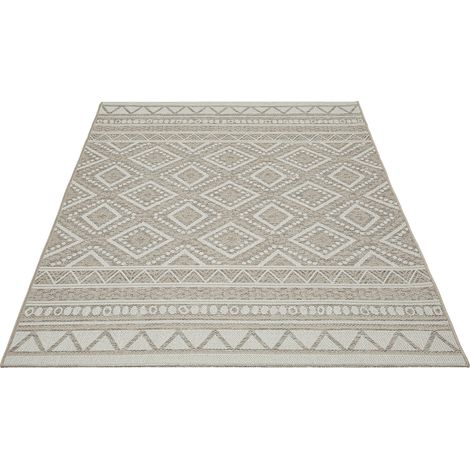 FLOORNOVO In- & Outdoor Teppich Beige gemustert - 220 x 160 cm - Flachgewebe für Garten Balkon Terrasse und Innenbereich - Robust & Pflegeleicht - vielseitig einsetzbar im Innen- und Außenbereich (1/2)