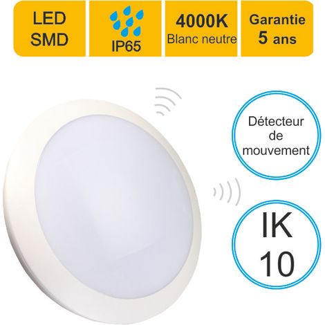 Applique d'extérieur Hublot LED à détecteur HF (mouvements et crépusculaire) 16W 1500 LM 3CCT IP66 IK10 + mode veille - garantie 5 ans