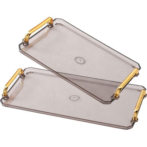 Plateau De Service - En Plastique Ps Et Acrylique - Rectangulaire - Pour Cuisine Salle De Bain Table De Dessert - 2 Pièces (1/5)