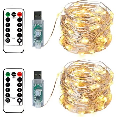 Guirlande Lumineuse LED 10 m, 100 LED, Fil Argenté, USB, Télécommande, Décoration Festive (1/5)