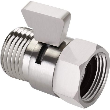 (Nickel brossé)Vanne de régulation du débit d'eau, vanne d'arrêt en nickel brossé pour douche à main, vanne d'arrêt à pression d'eau réglable, connexion standard en laiton G1/2 (1/5)
