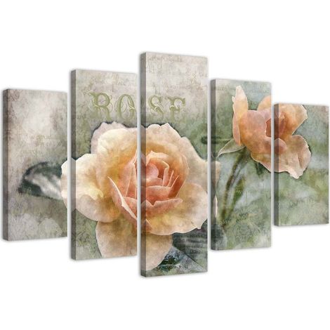 Stampa su tela 5 parti, Rose da tà¨ shabby chic - 100x70 (1/4)