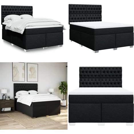 vidaXL Sommier à lattes de lit avec matelas Noir 140x200 cm Tissu (1/5)