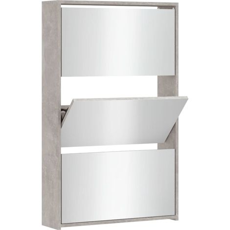 Meuble à chaussures,Armoire à chaussures miroir 3 niveaux Gris béton 63x17x102,5 cm CFW5988162 (1/5)
