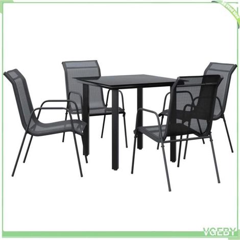 Ensemble à manger de jardin - FAFEICY - 3200691 - Noir - Textilène et acier - Table carrée 80x80 cm (1/5)