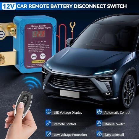 Not-Aus-Schalter mit Fernbedienung, 12V 240A Batterietrennschalter, automatischer Not-Aus-Schalter mit LED-Spannungsanzeige für Pkw und Lkw (1/4)