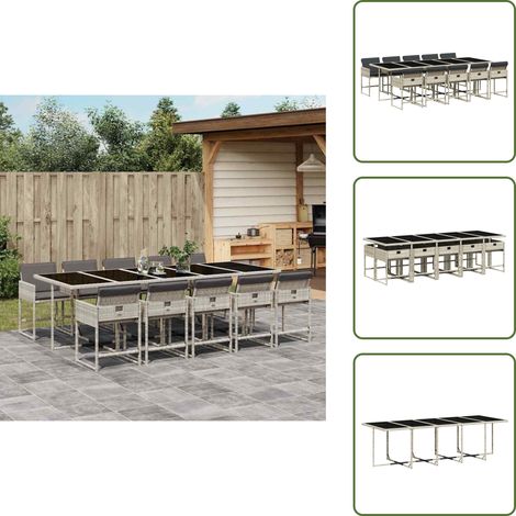 The Living Store Ensemble à manger de jardin 11pcs avec coussins gris poly rotin - Salon De Jardin - Meuble De Jardin - Set De Jardin - Mobilier De Jardin - Table De Jardin