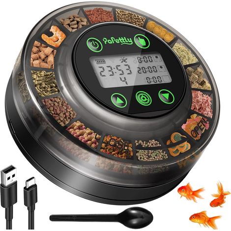 Automatique Distributeur Nourriture Poisson Aquarium - Distributeur Poisson Nourriture Automatique Minuterie Tortue Vacances avec Câble de USB Charger (1/5)