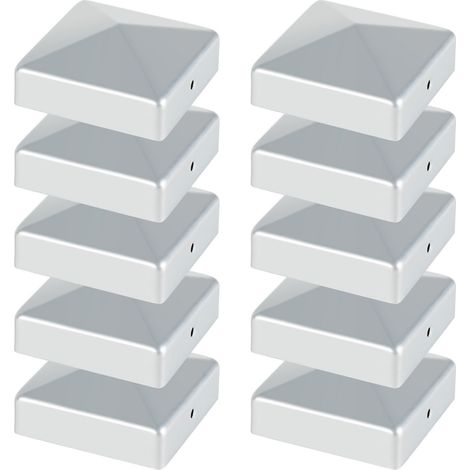 Randaco 10x Pfostenkappe 71x71mm Silber, Pyramide Zaunkappe aus Eisen, Abdeckkappe für Holzpfosten & Gartenzaun (1/5)