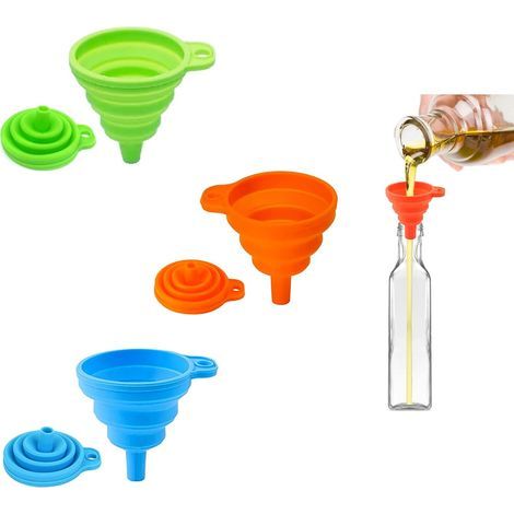 Lot de 3 entonnoirs pliables en silicone - 3 couleurs - Petit entonnoir de cuisine - Pour huile, bière, transfert de liquides (petit) (1/5)
