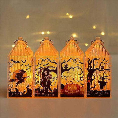4 mini linternas de calabaza de Halloween con velas y luces LED para decoraciones de Halloween en interiores y exteriores, jardín, césped y fiestas. (1/5)